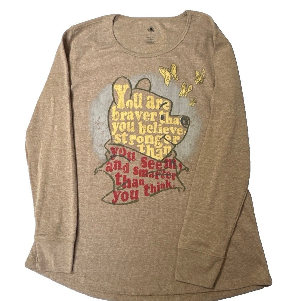 Disney Store Winnie the Pooh Womens XLG Tan Thermal Shirt Cotton Disneyland! - Picture 2 of 7